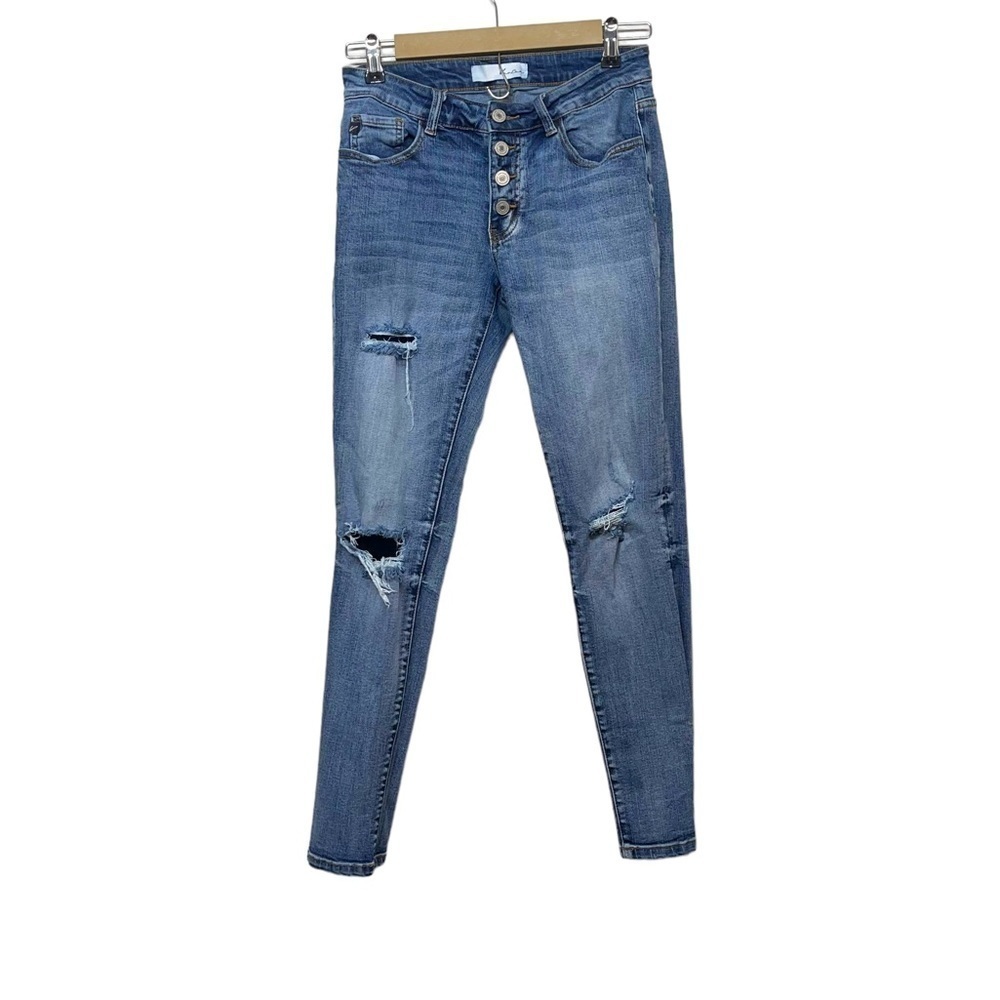 KanCan Distressed Button Fly Medium Wash Skinny Jeans Size 5
